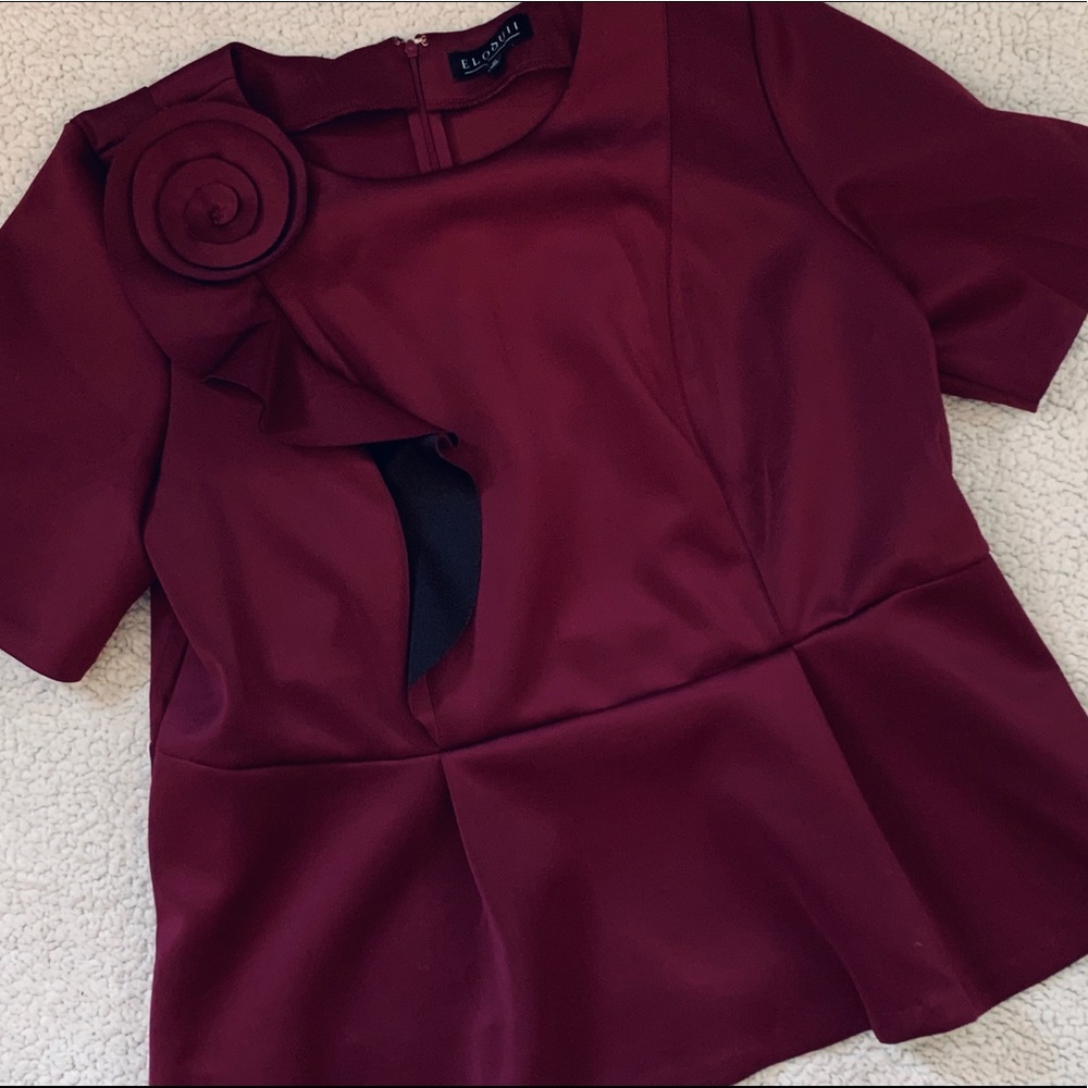 ELOQUII : Peplum blouse with fabric flower